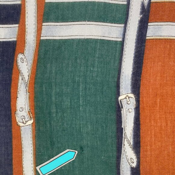 Vintage Italian Womens Rayon Scarf | Equestrian Belt Print | Preppy Old Money - Picture 5 of 6